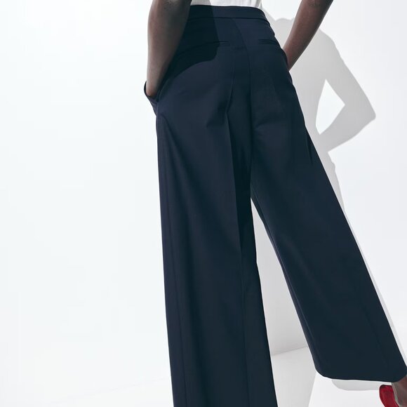 Navy Blue Wide-Leg Dress Pants - Picture 2 of 4